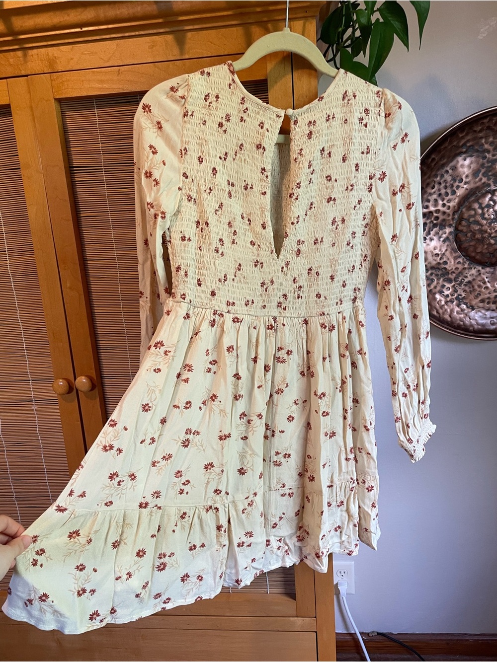 American Eagle Outfitters Cream Dress with Red Floral Print
